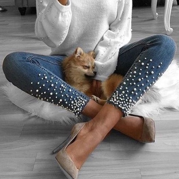 Anthropologie denim jeans pearls - Picture 1 of 4